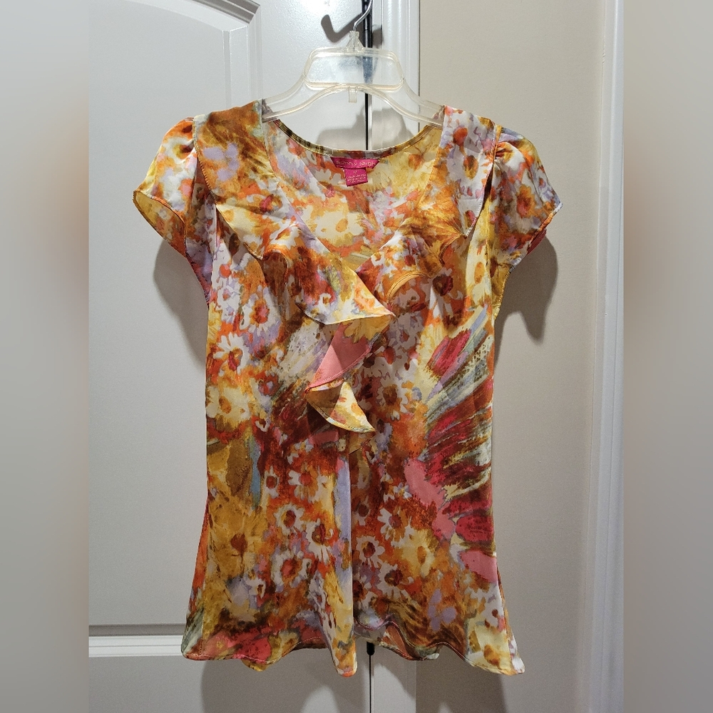 Sunny Leigh Floral Ruffle Blouse - Yellow, Pink, Orange